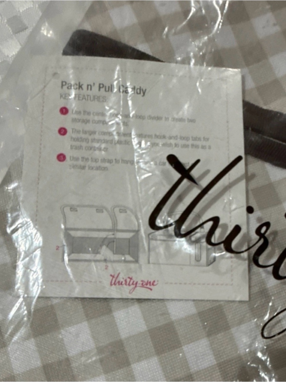 thirty-one Taupe and White Gingham pack and pull caddy - Picture 3 of 4